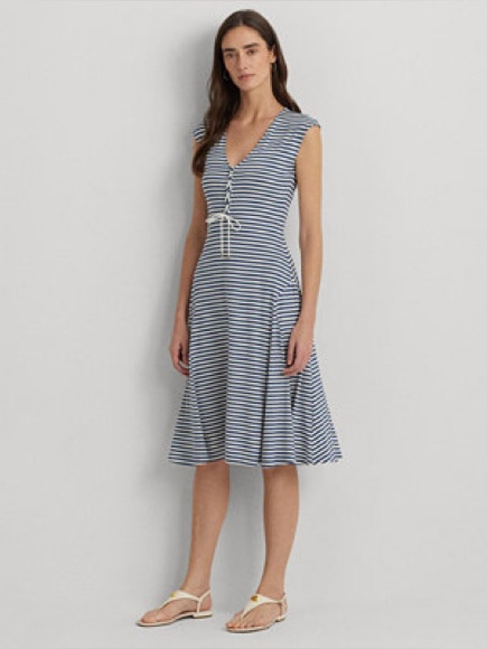 Ralph Lauren Black Label Striped Lace Up Dress Sz Large